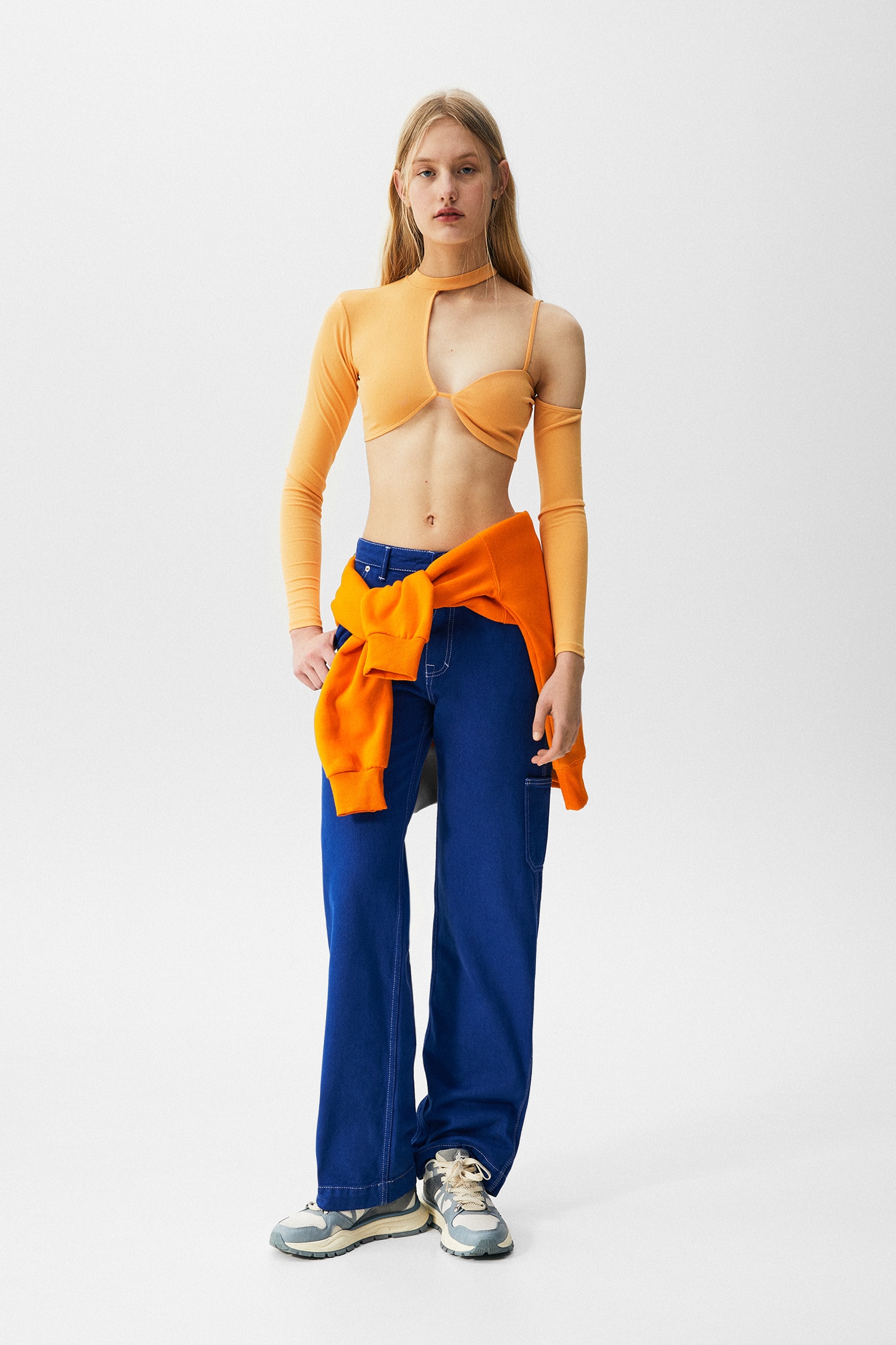 asym4 Asymmetric Long Sleeve Top With High Neck