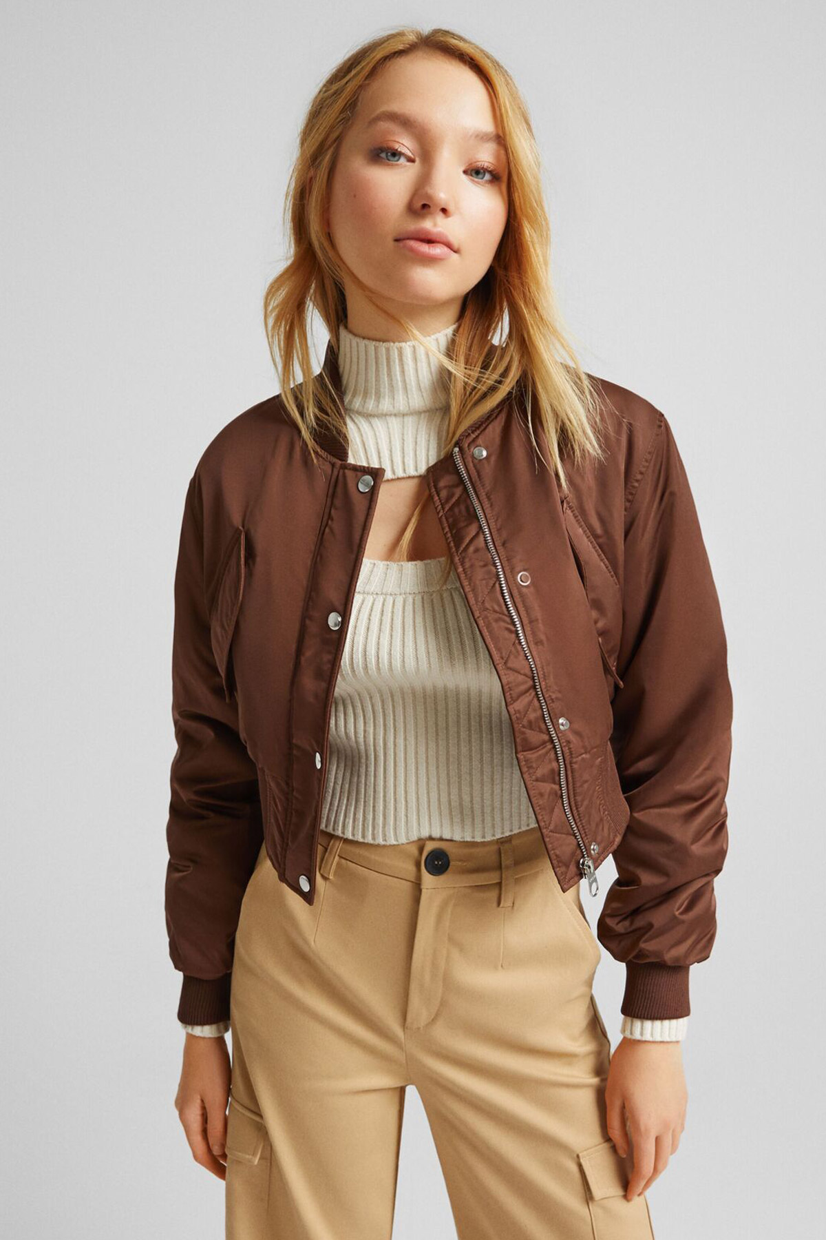 bomber1 Cropped Satin Bomber Jacket