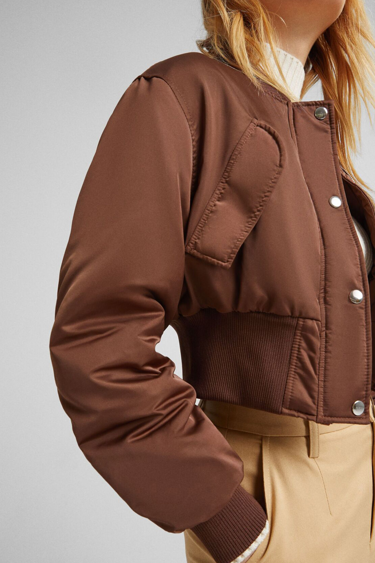 bomber3 Cropped Satin Bomber Jacket