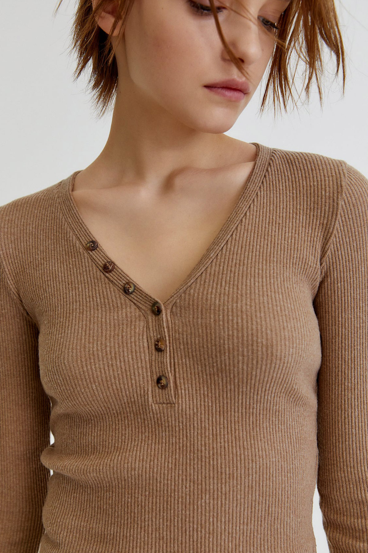 buttons3 Ribbed Cropped T-Shirt With Buttons