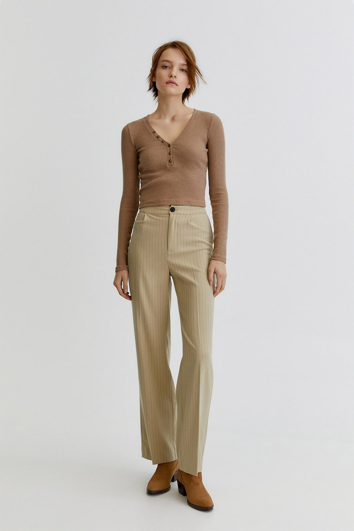 buttons4 Ribbed Cropped T-Shirt With Buttons